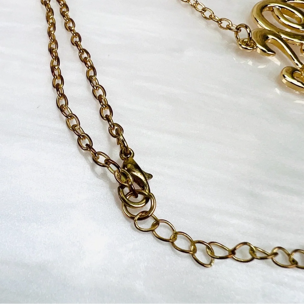 Vintage aged goldtone large fringe dangle pendant necklace
